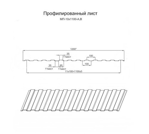 Профилированный лист МП10х1100 Оцинкованный-СТ-0.35