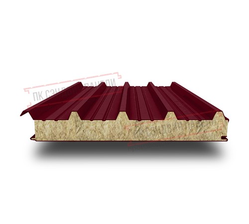 Сэндвич панели кровельные с минеральной ватой, ширина 1200 мм, толщина 30 мм, 0.5/0.5, бордо
