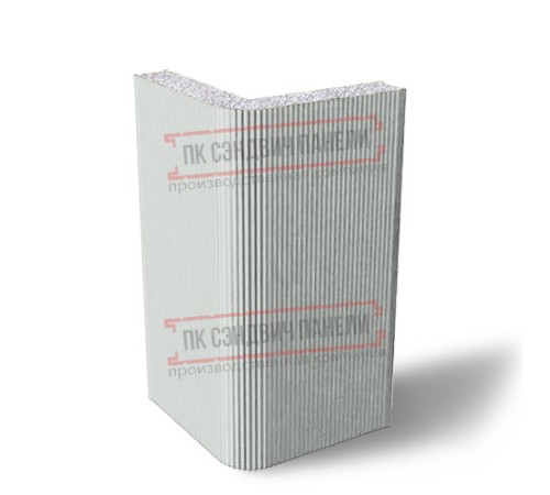 Угловая сэндвич-панель вертикальная из пенополистирола, 0.5/0.5, ширина 1000 мм, толщина 20 мм, RAL7047