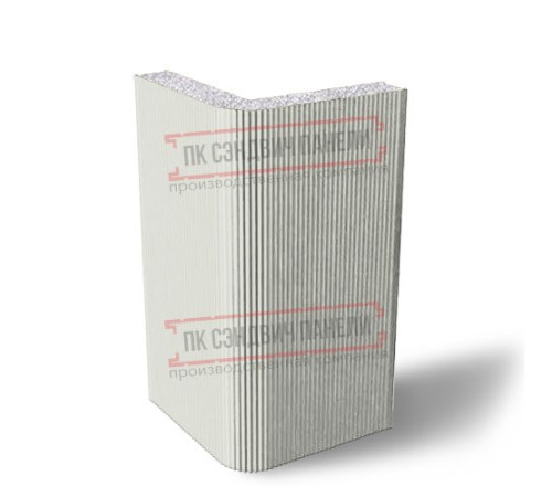 Угловая сэндвич-панель вертикальная из пенополистирола, 0.5/0.5, ширина 1000 мм, толщина 30 мм, RAL9002