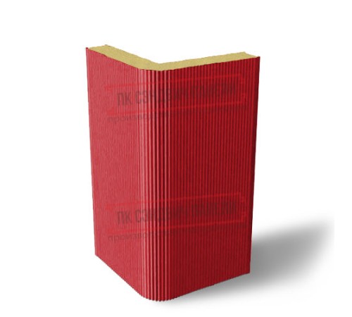 Угловая сэндвич-панель вертикальная из пенополиуретана, 0.5/0.5, ширина 1000 мм, толщина 20 мм, RAL3020