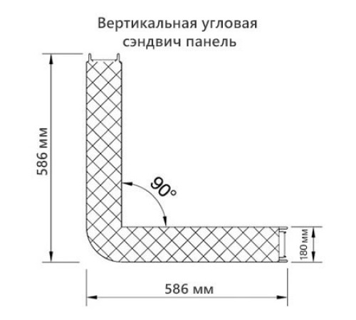 Угловая сэндвич-панель вертикальная из минеральной ваты, 0.5/0.5, ширина 1000 мм, толщина 180 мм, RAL6005