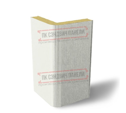 Угловая сэндвич-панель вертикальная из пенополиуретана, 0.5/0.5, ширина 1000 мм, толщина 50 мм, RAL9003