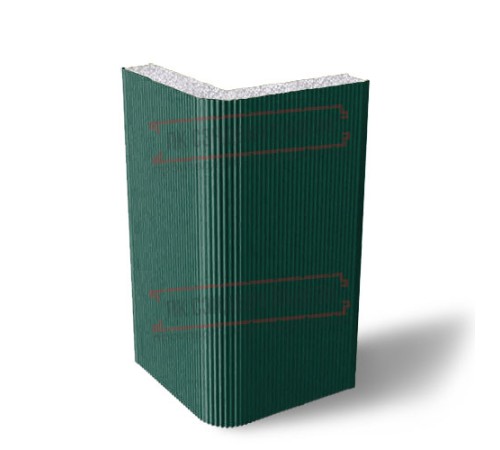 Угловая сэндвич-панель вертикальная из пенополистирола, 0.5/0.5, ширина 1000 мм, толщина 10 мм, RAL6005