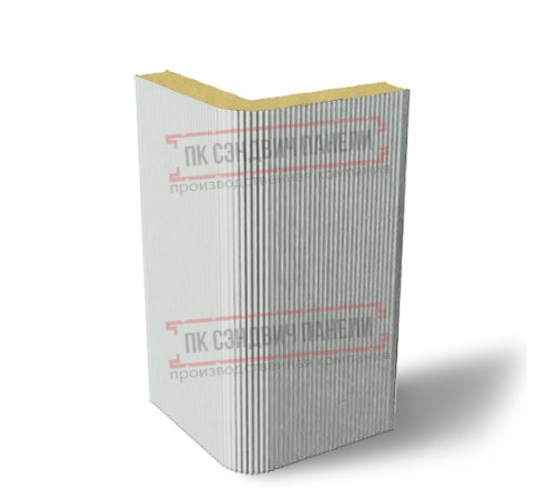 Угловая сэндвич-панель вертикальная из пенополиизоцианурата, 0.5/0.5, ширина 1000 мм, толщина 30 мм, RAL7035