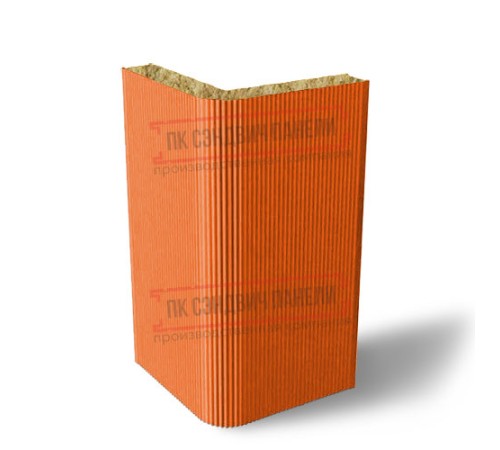 Угловая сэндвич-панель вертикальная из минеральной ваты, 0.5/0.5, ширина 1000 мм, толщина 20 мм, RAL2004