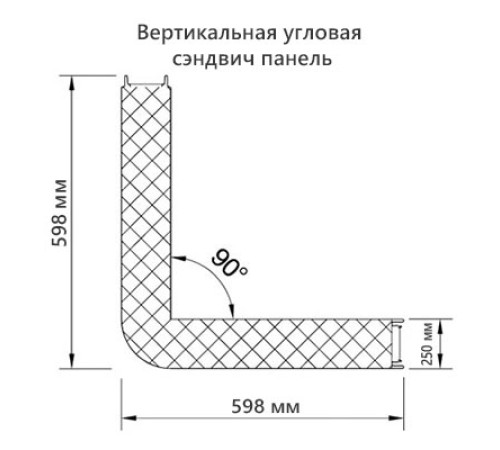Угловая сэндвич-панель вертикальная из пенополистирола, 0.5/0.5, ширина 1000 мм, толщина 250 мм, RAL1014