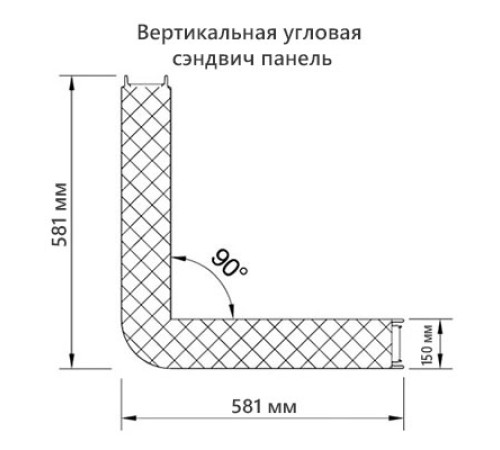 Угловая сэндвич-панель вертикальная из пенополистирола, 0.5/0.5, ширина 1000 мм, толщина 150 мм, RAL2004