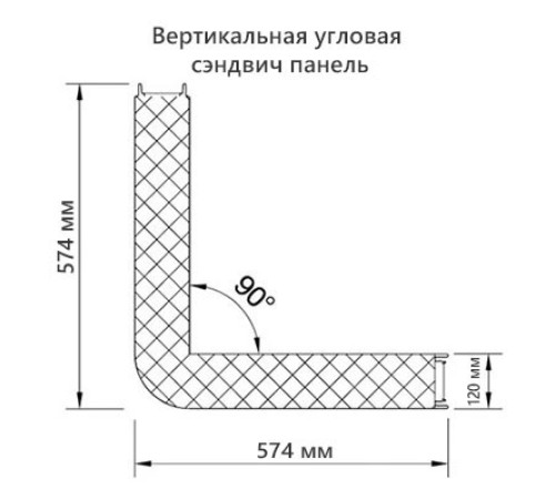 Угловая сэндвич-панель вертикальная из пенополиуретана, 0.5/0.5, ширина 1000 мм, толщина 120 мм, RAL6005